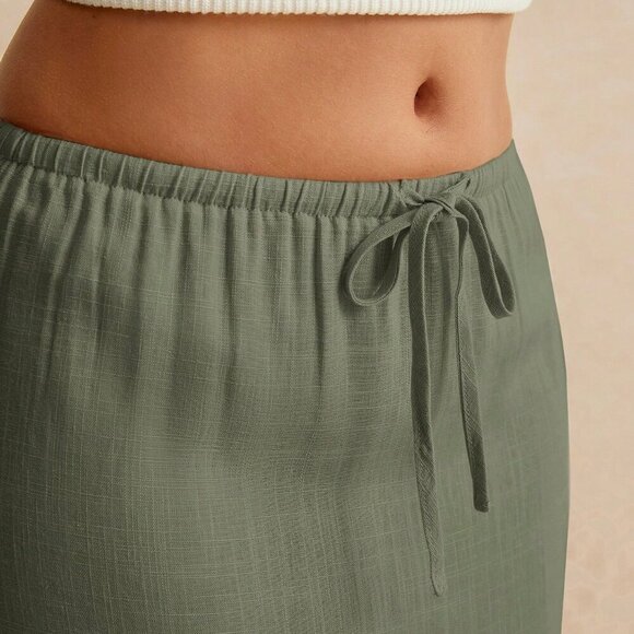 Army Green Casual Women's Long Skirt - Picture 5 of 5